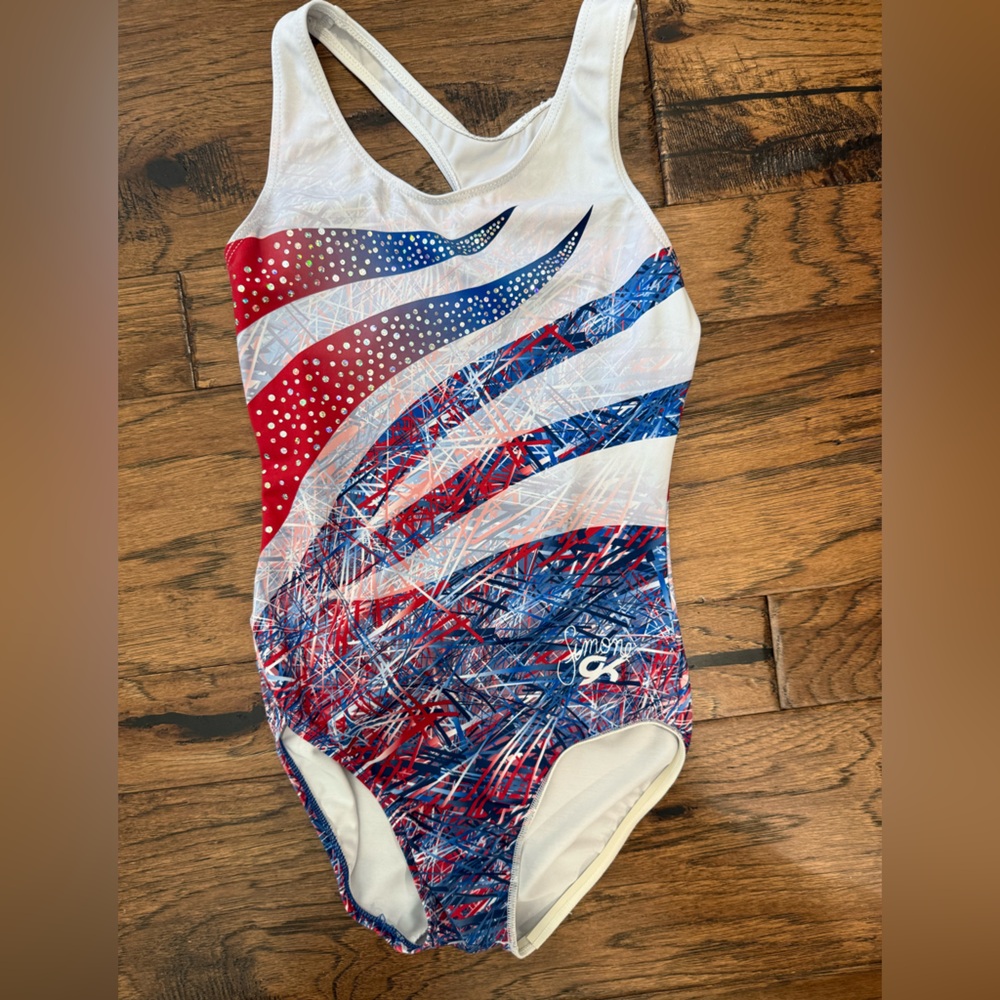 GK Red, White, and Blue Simone Biles 2020 Olympics collection leotard